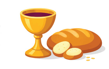 Maundy Thursday Communion Elements  Chalice and Bread Illustration