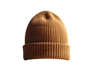 Ribbed, brown knit cap with a folded brim