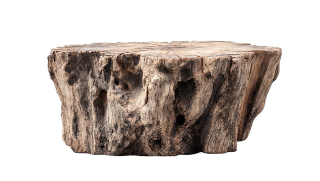 Rustic wooden stump with rough texture and natural holes against black