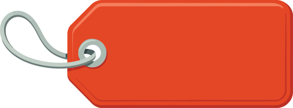 A simple blank orange rectangular tag with a grey string and metal grommet on white