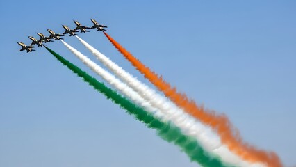 Indian air force aerobatic team flying in formation
