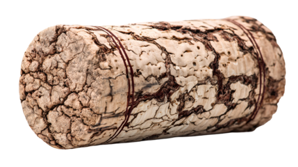 Close up of a natural wine cork isolated on transparent background