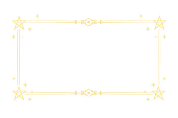 Naklejka premium Golden celestial frame with glowing stars and decorative elements creating a magical border, isolated on transparent background