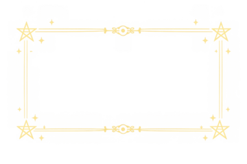 Golden celestial frame with glowing stars and decorative elements creating a magical border, isolated on transparent background