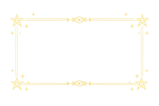 Golden celestial frame with glowing stars and decorative elements creating a magical border, isolated on transparent background