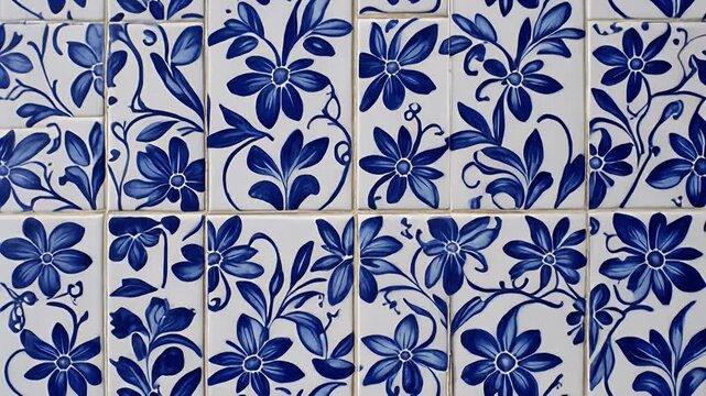 Elegant blue and white floral tile background with delicate details and artistic charm