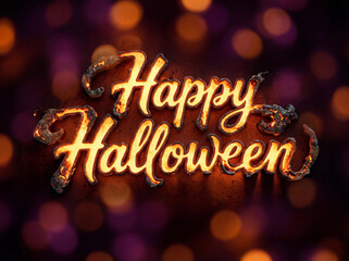 Glowing Happy Halloween message with burning effect and festive bokeh