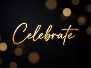Elegant golden Celebrate text shines with blurred lights