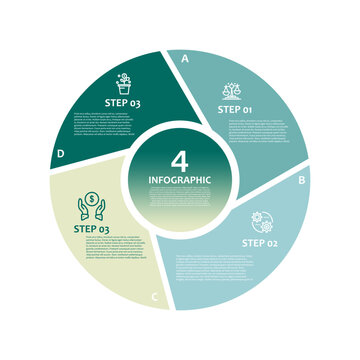 Vector circle venn diagram infographic four steps for business presentations and posters or web. Vector editable infographic.
