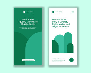 Vertical Banner Design with Social Justice Theme in Flat Cartoon Hand Drawn Style