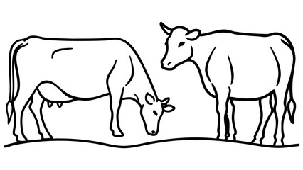 Fototapeta premium Cows grazing peacefully in a serene landscape