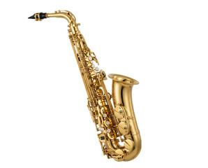 Naklejka premium Professional Gold Saxophone Isolated on Black Background Music Concept