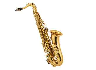 Naklejka premium Golden Saxophone Isolated on Black Background Jazz Music Instrument
