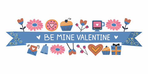 A colorful valentine s day illustration with sweets flowers and a loving message