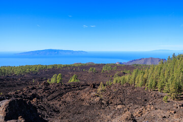 Panorama of islands La Gomera, La Palma and Atlantic Ocean seen from Teide national park on Canary Island Tenerife, Spain
