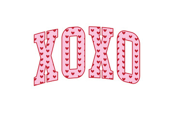 XOXO Hugs and Kisses Typography with Pink Heart Pattern Fill Design