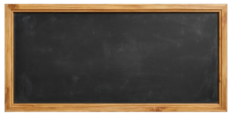 A dark, rectangular blackboard with a light brown wooden frame