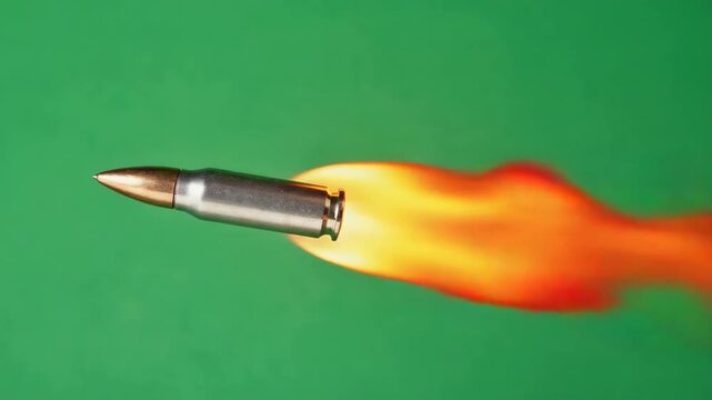 Bullet with Fire Animation on Green Screen Background