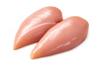 Raw chicken breasts, boneless and skinless, showing fresh poultry meat for healthy food preparation, isolated on a transparent background