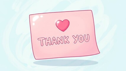 Glossy pink thank you card with a red heart symbol and handwritten gratitude message for notes or gifts