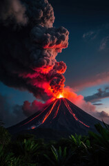 Fiery Volcanic Eruption Dramatic Landscape