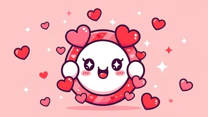 Adorable pink cartoon octopus character with hearts and stars expressing joy and love in a playful vector illustration