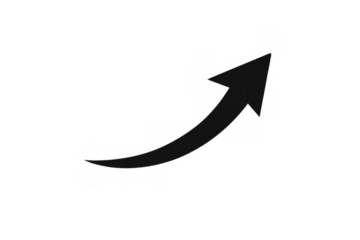 Black curved arrow design moving upwards, symbolizing growth, increase, progress, success, and positive direction