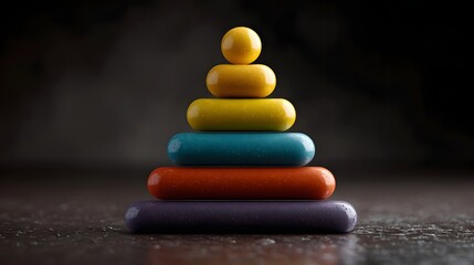 Obraz premium A colorful pyramid of stacked capsules and a sphere symbolizing order and progress