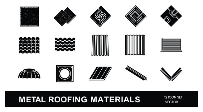 Metal roofing materials icon set vector, architectural structure element. Great for construction project.