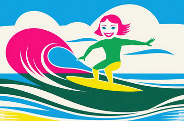Joyful Surfer Riding Ocean Waves