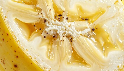 Close-up Macro Shot of a Ripe Bananas Inner Texture and Seeds.
