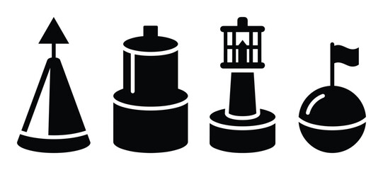 Nautical buoys icons set showing navigation markers and waterway safety signs. Isolated vector illustration. ©  MVectors