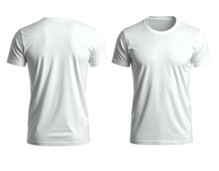 Two blank white t-shirts, front and back views, isolated (6)