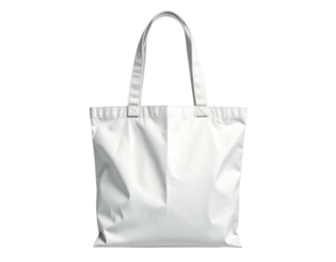 Plain white fabric tote bag with handles on a black background