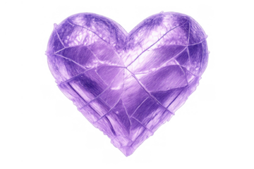 Purple crystal heart representing love and romance, with abstract texture and geometric pattern, transparent background