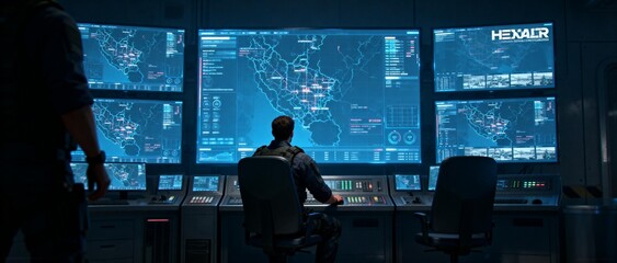 Man working in a hightech control room