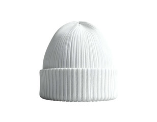 A ribbed knit beanie hat in solid white with a folded cuff