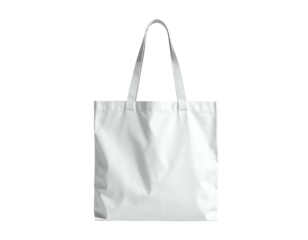 Blank white fabric tote bag with handles, isolated on black