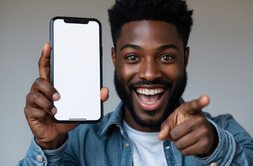Happy Man Showing Smartphone Display