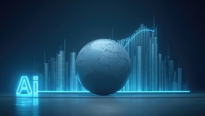 Artificial intelligence and global data chart analysis concept illustration