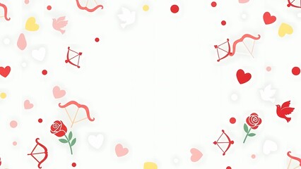 A serene Valentine's Day background with roses and hearts floating gently around the edges on a white canvas.