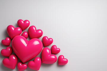 Collection of Glossy 3D Pink Hearts on White Background for Valentine's Day.