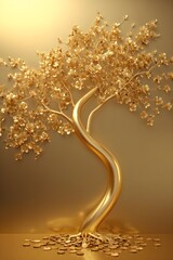 Golden Tree of Life with Blossoms &ndash; Luxury Prosperity Concept. 