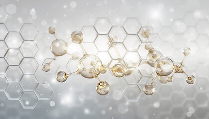 Golden Liquid Glow Background with Shining Drops and Light Bokeh
