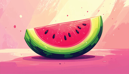 Vibrant Watermelon Slice - A Refreshing Summer Treat in Watercolor Style.