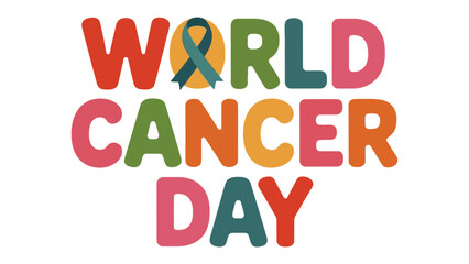 World Cancer Day: A vibrant, colorful emblem for World Cancer Day, representing global solidarity and hope in the fight against cancer. 