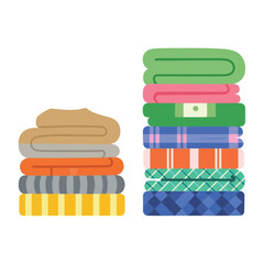 Colorful stacks of folded clothes neatly arranged