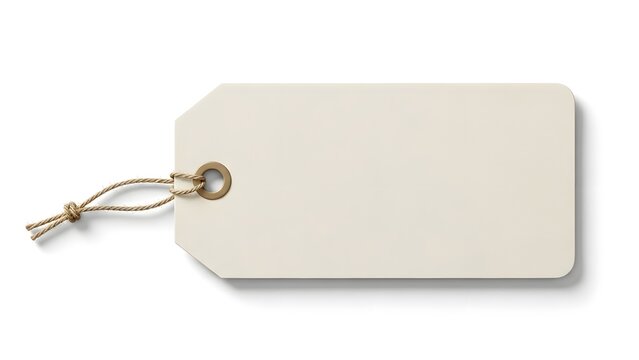 A key with a blank brown cardboard label and hanging string rope sits as an empty price tag for a retail business sale or gift message note