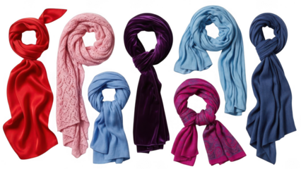 Assorted scarves arranged neatly isolated on transparent background