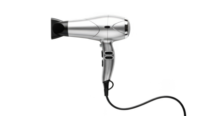 Silver hair dryer isolated on transparent background
